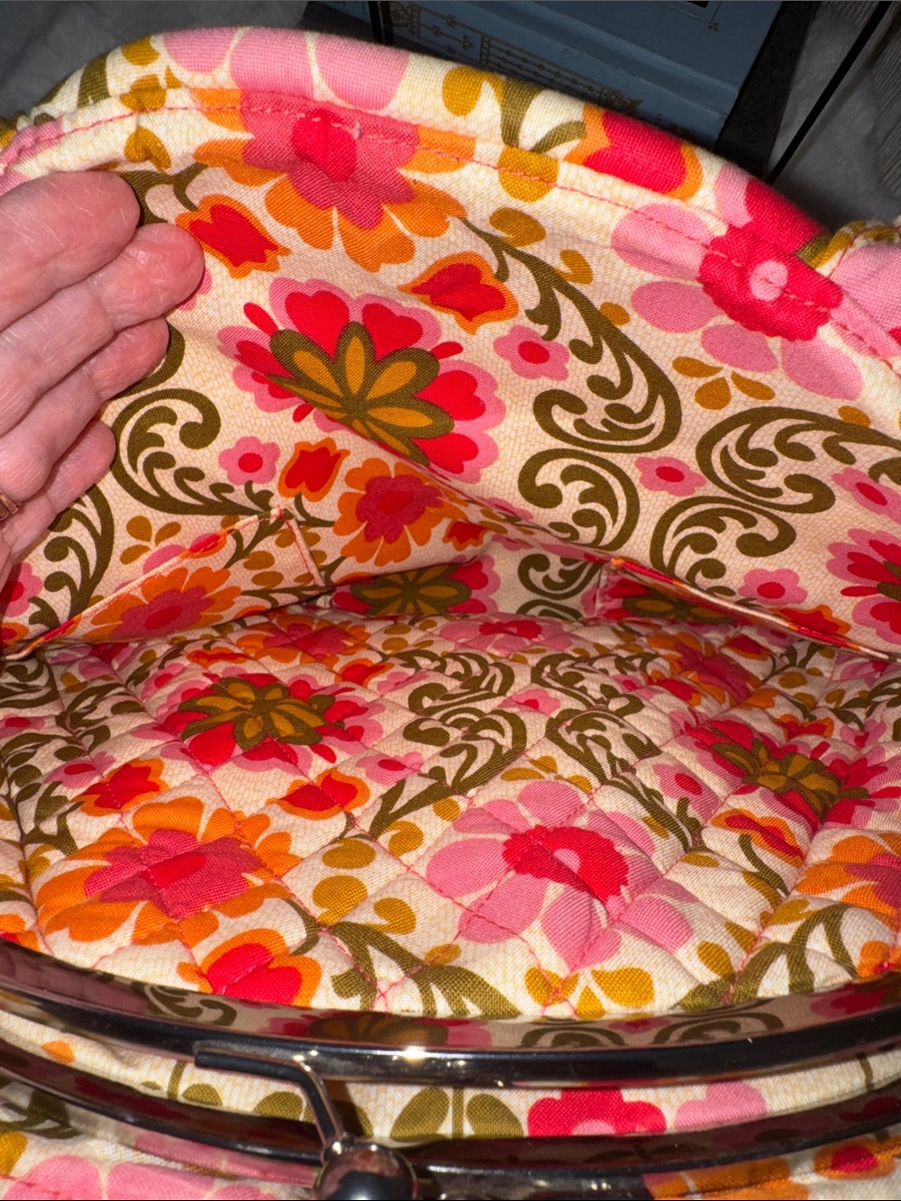 Vera Bradley Floral Quilted Handbag-Pink, Olive & Orange - Picture 7 of 11